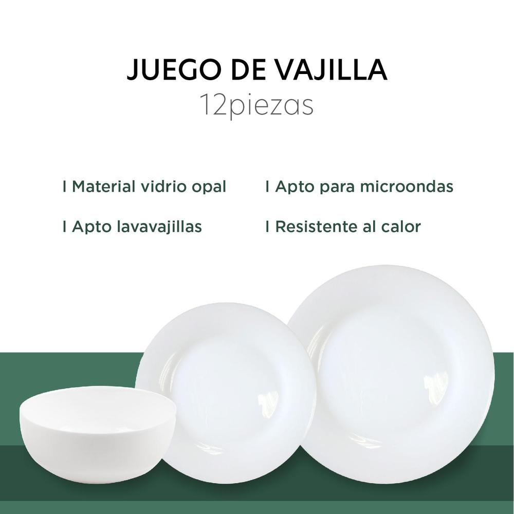 Foto 4 pulgar | Vajilla 12 Pzas Moderna De Opal Blanca 4 Personas Kingshouse