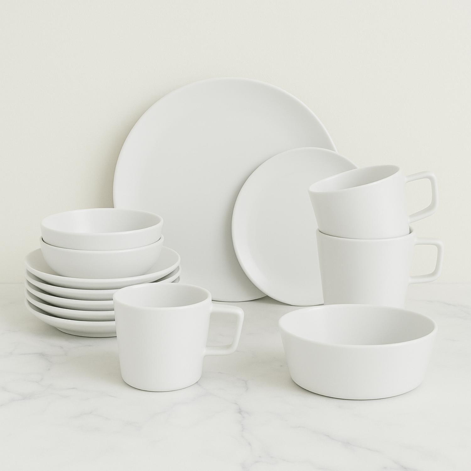Magma Life Vajilla Cerámica Stoneware 16 Pzas Para 4 Personas  Moderna  Blanca  Microondas Y Lavavajillas