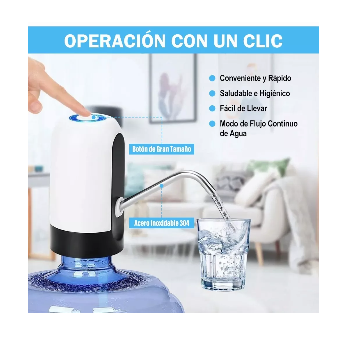 Foto 3 pulgar | Dispensador de Agua Eléctrico Eo Safe Importsesi-713  Negro Recargable USB