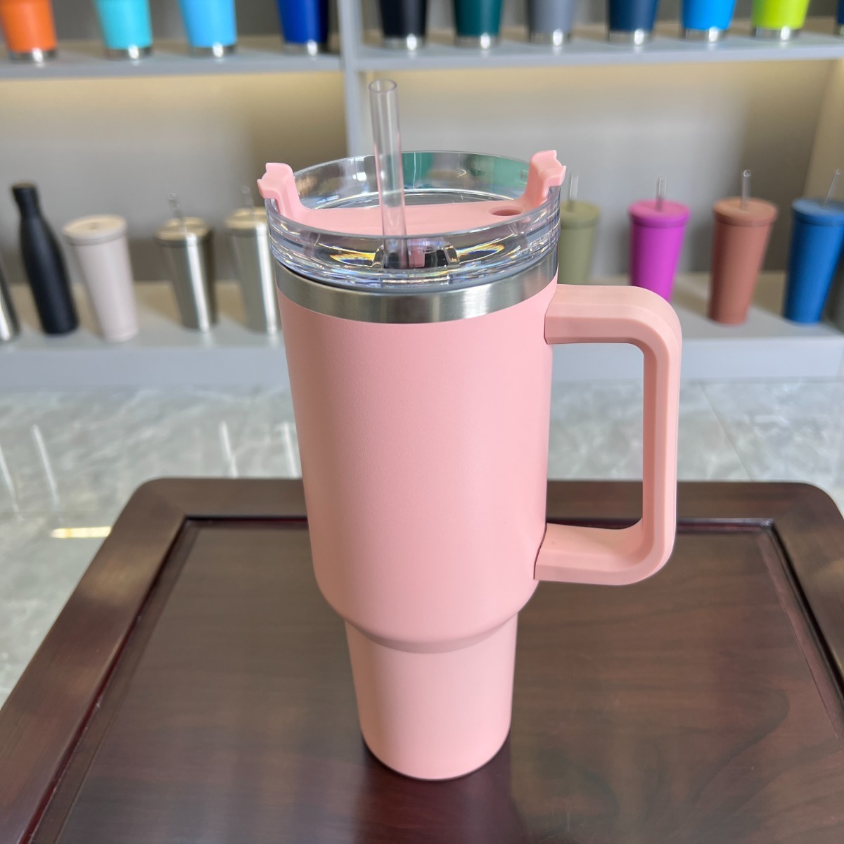 Foto 3 pulgar | Vaso al Vacío Wünd Rosa de Acero 40 Onzas con Asa y Popote