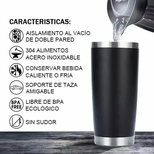 Foto 4 pulgar | Vaso Térmico Portátil de Acero Inoxidable 20 Oz Negro