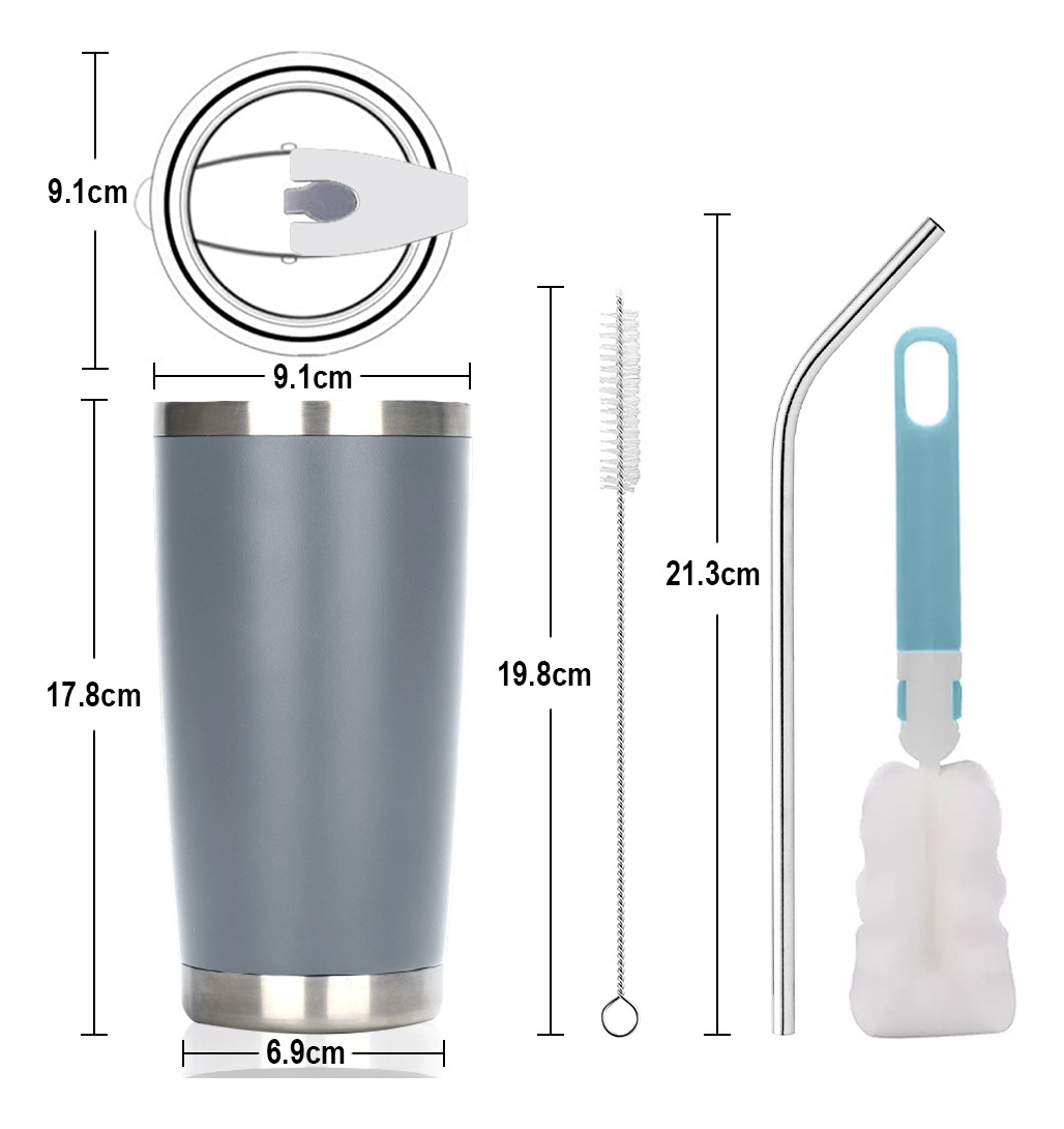 Foto 3 pulgar | Vaso Térmico De 20oz Acero Inoxidable Con Popote y Cepillo Gris