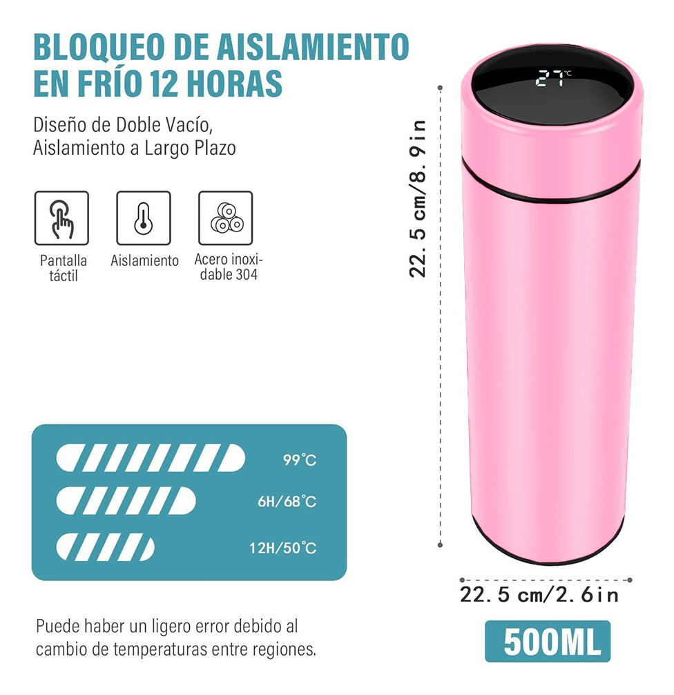 Foto 3 pulgar | Termo Digital Inteligente De Acero Inoxidable 500ml 4 Pack, ￼rosa