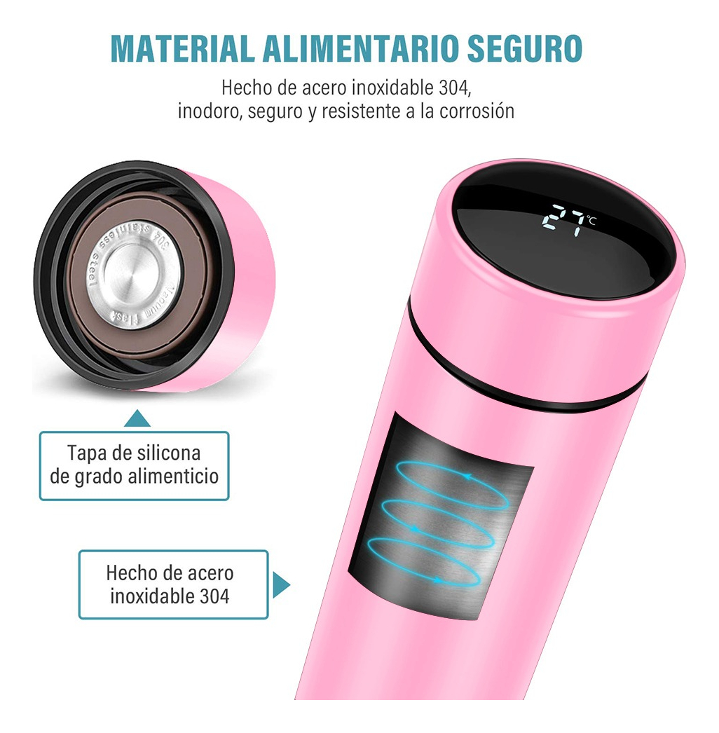 Foto 4 pulgar | Termo Digital Inteligente De Acero Inoxidable 500ml 4 Pack, ￼rosa