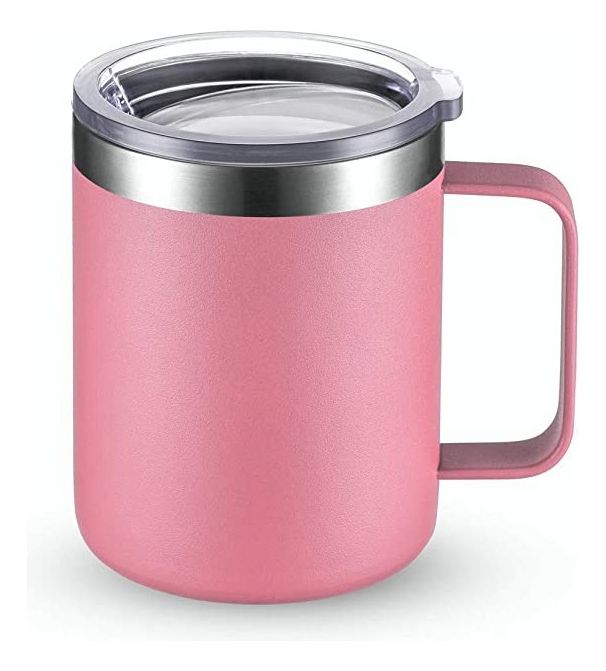 12 Oz Taza De Café De Acero Inoxidable Con Asa,taza Térmica, Rosa Claro