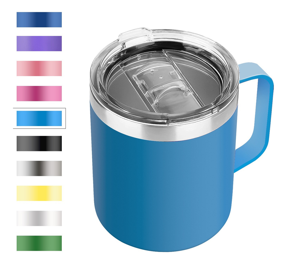 12 Oz Taza De Café De Acero Inoxidable Con Asa,taza Térmica, Azul