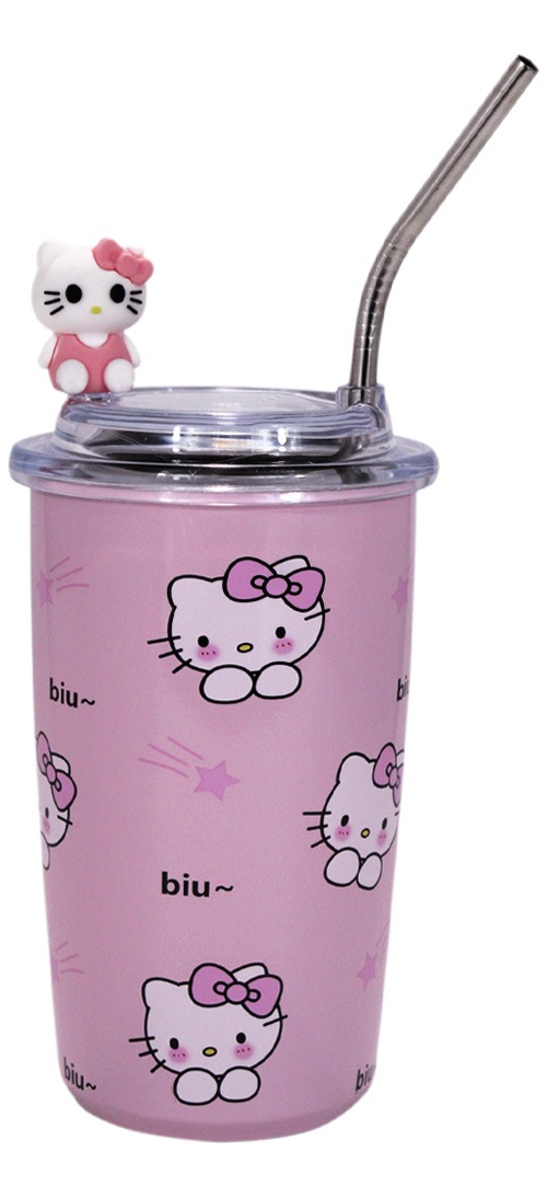 Vaso Térmico con Popote Sanrio Hello Kitty Acero Inoxidable Rosa