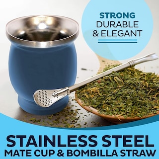 Foto 3 | Set de Taza de Calabaza de Yerba Mate con Popote de Bombilla Wünd Azul