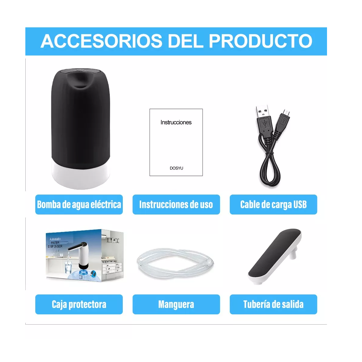 Foto 5 | Dispensador De Agua Eléctrico Recargable Usb Bomba De Agua Eo Safe Imports Esi-11633 Negro