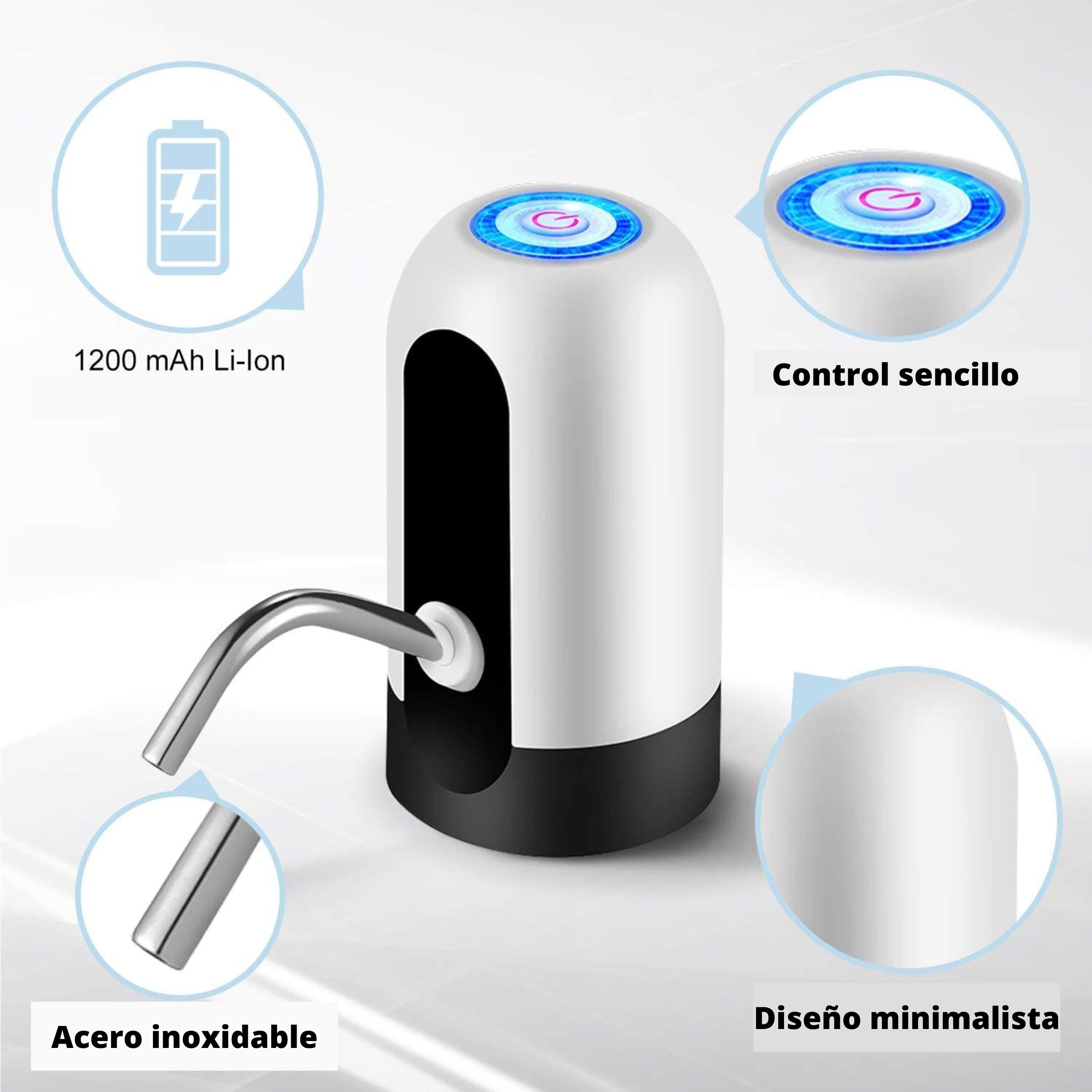 Foto 8 | Bomba De Agua Recargable Usb Para Garrafones (2pzs) - Suministro Automático Y Saludable - Acero Inoxidable - B