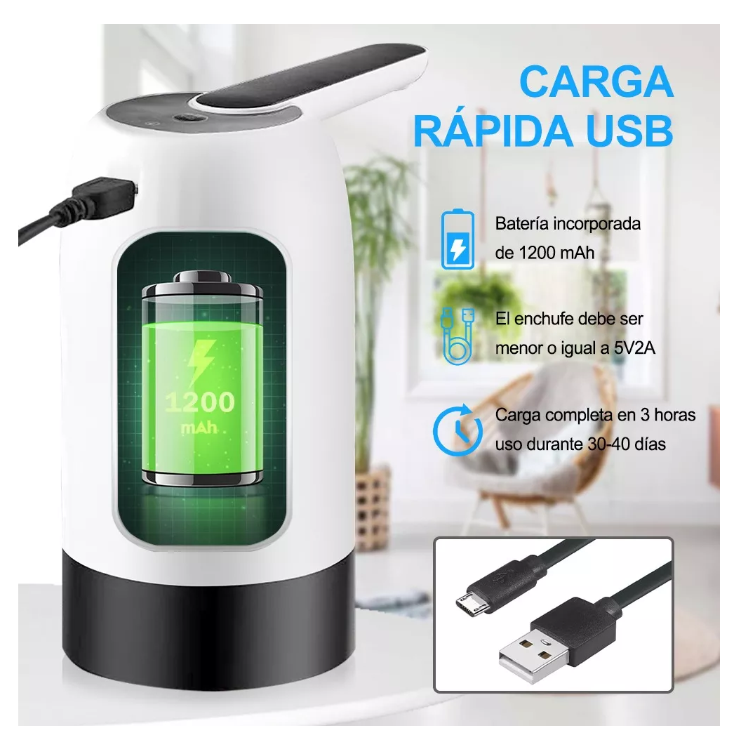 Foto 4 pulgar | Dispensador De Agua Eléctrico Recargable Usb Bomba De Agua Blanco