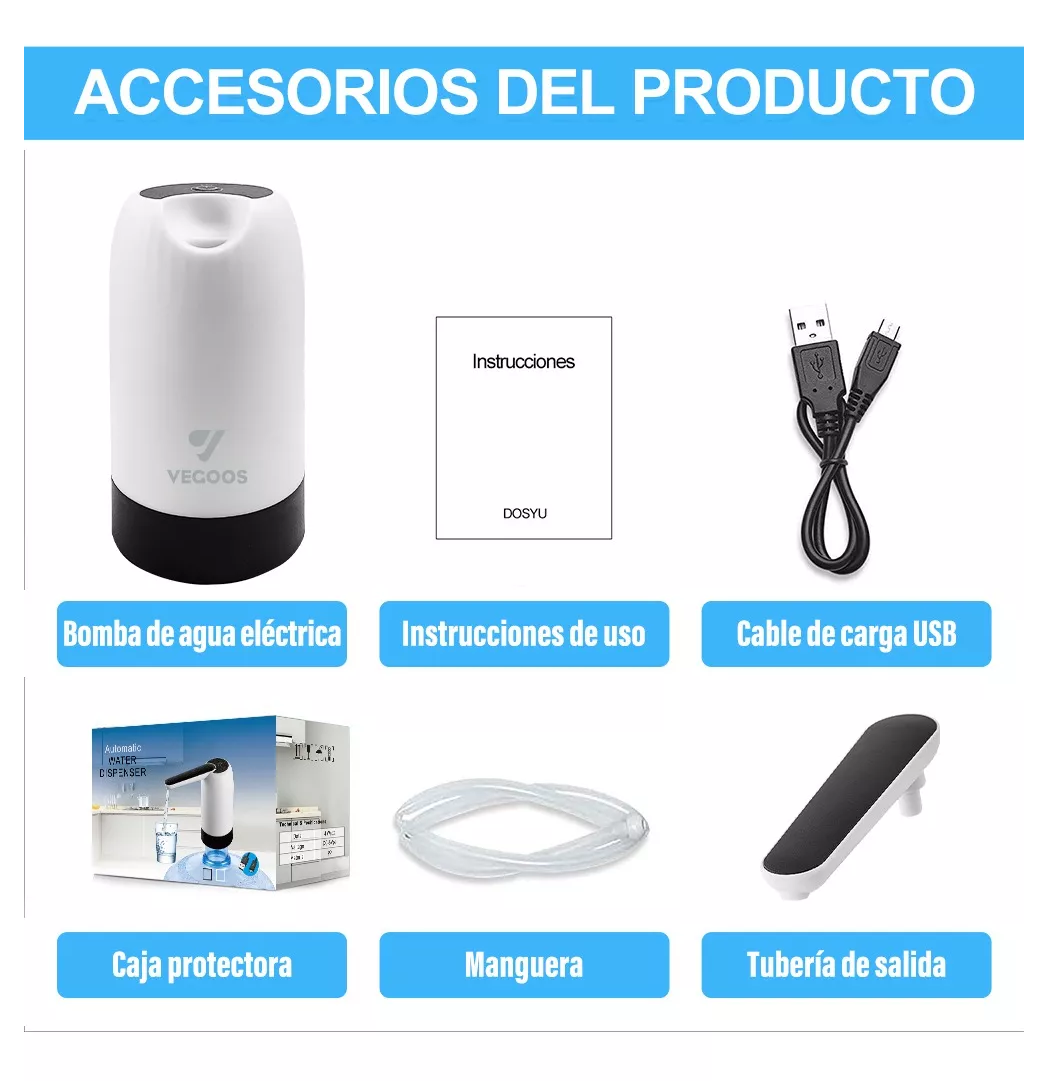 Foto 5 | Dispensador De Agua Eléctrico Recargable Usb Bomba De Agua Blanco