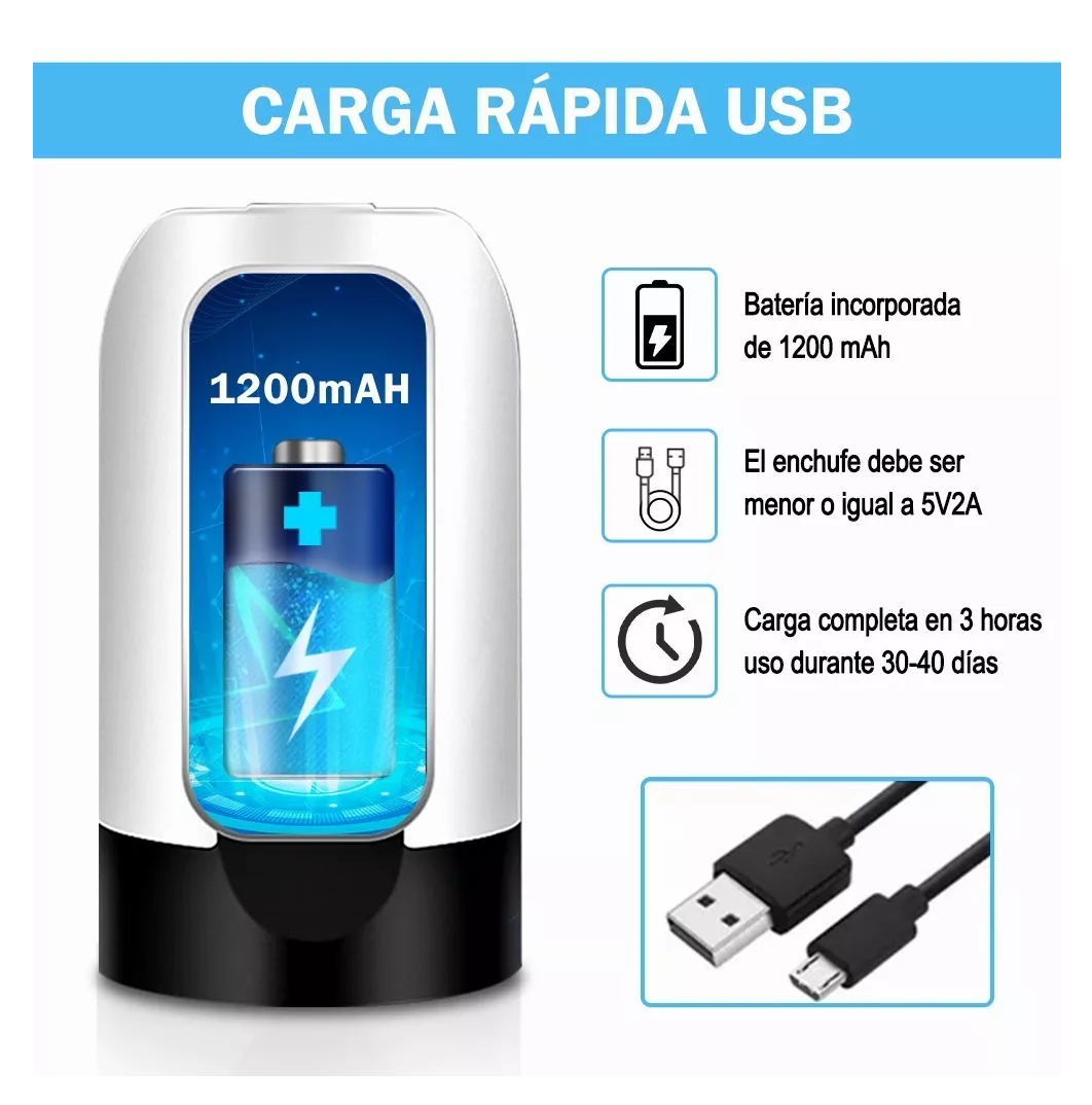 Foto 4 | Dispensador De Agua Eléctrico Recargable, Usb, Bomba De Agua Blanco