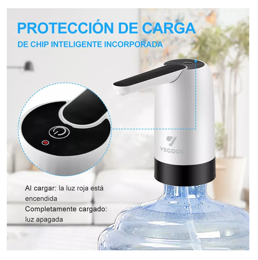 Foto 5 pulgar | Dispensador De Agua Eléctrico Recargable Usb Bomba De Agua Blanco