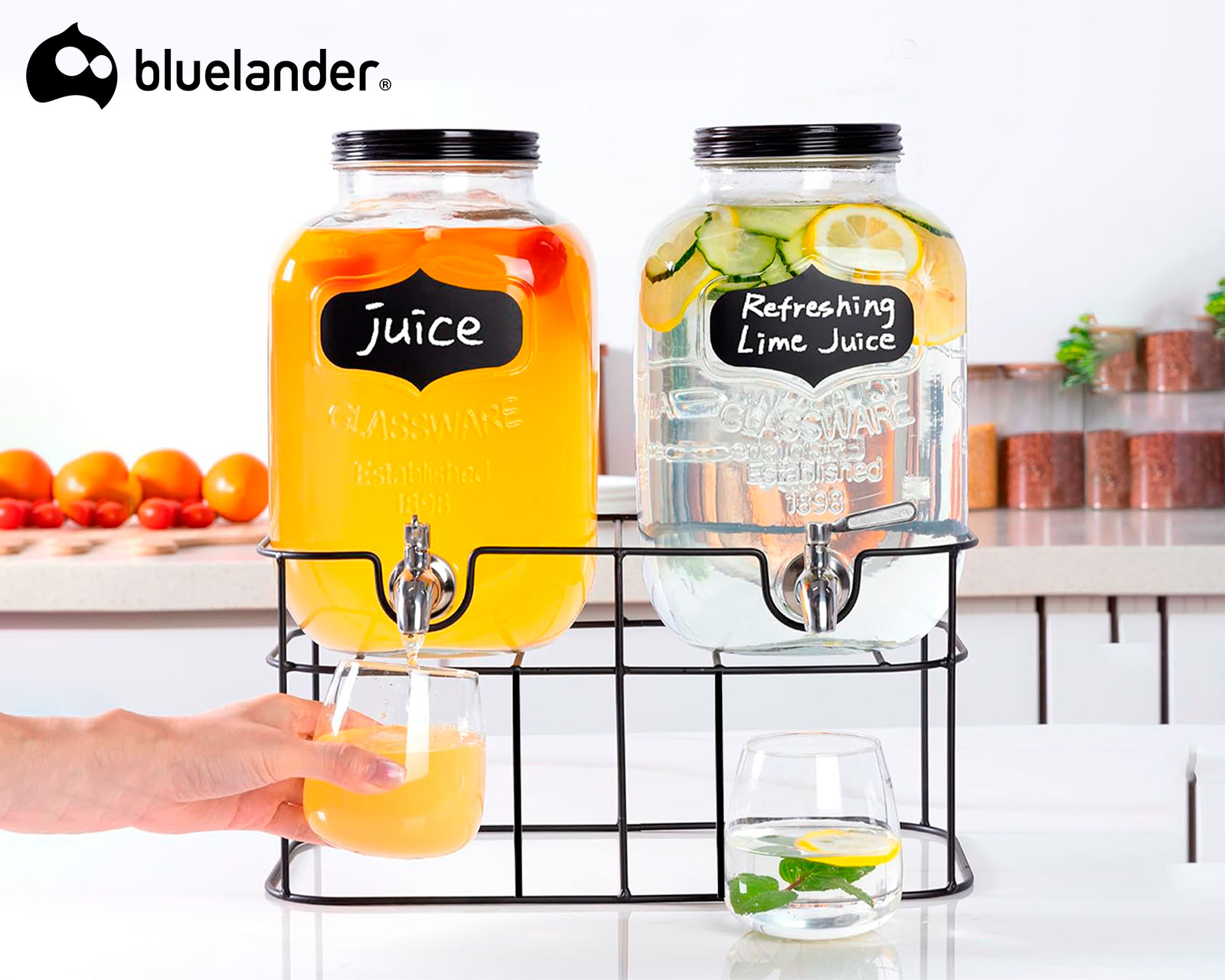 Foto 3 | Vitrolero Doble De Vidrio Dispensador De Bebidas Con Base Hierro 8 Litros Bluelander
