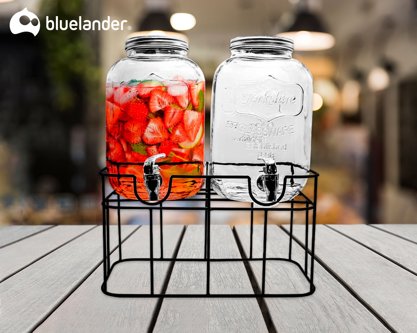 Foto 5 pulgar | Vitrolero Doble De Vidrio Dispensador De Bebidas Con Base Hierro 8 Litros Bluelander
