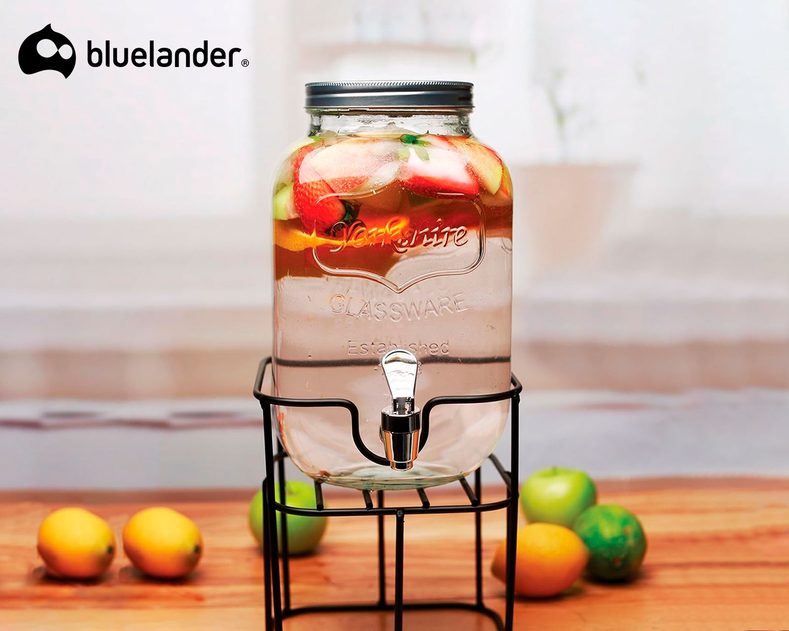 Foto 4 pulgar | Vitrolero De Vidrio Dispensador De Bebidas Con Base Hierro 8 Litros Bluelander