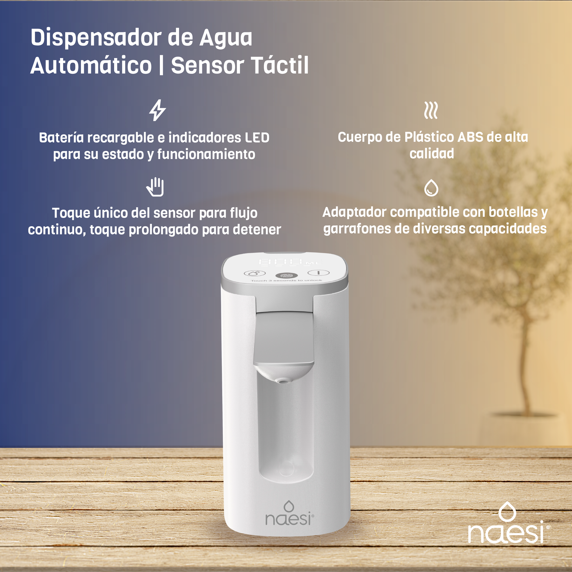 Foto 5 | Dispensador De Agua Sin Contacto Y Eficaz Hasta 800ml Naesi An408 Blanco