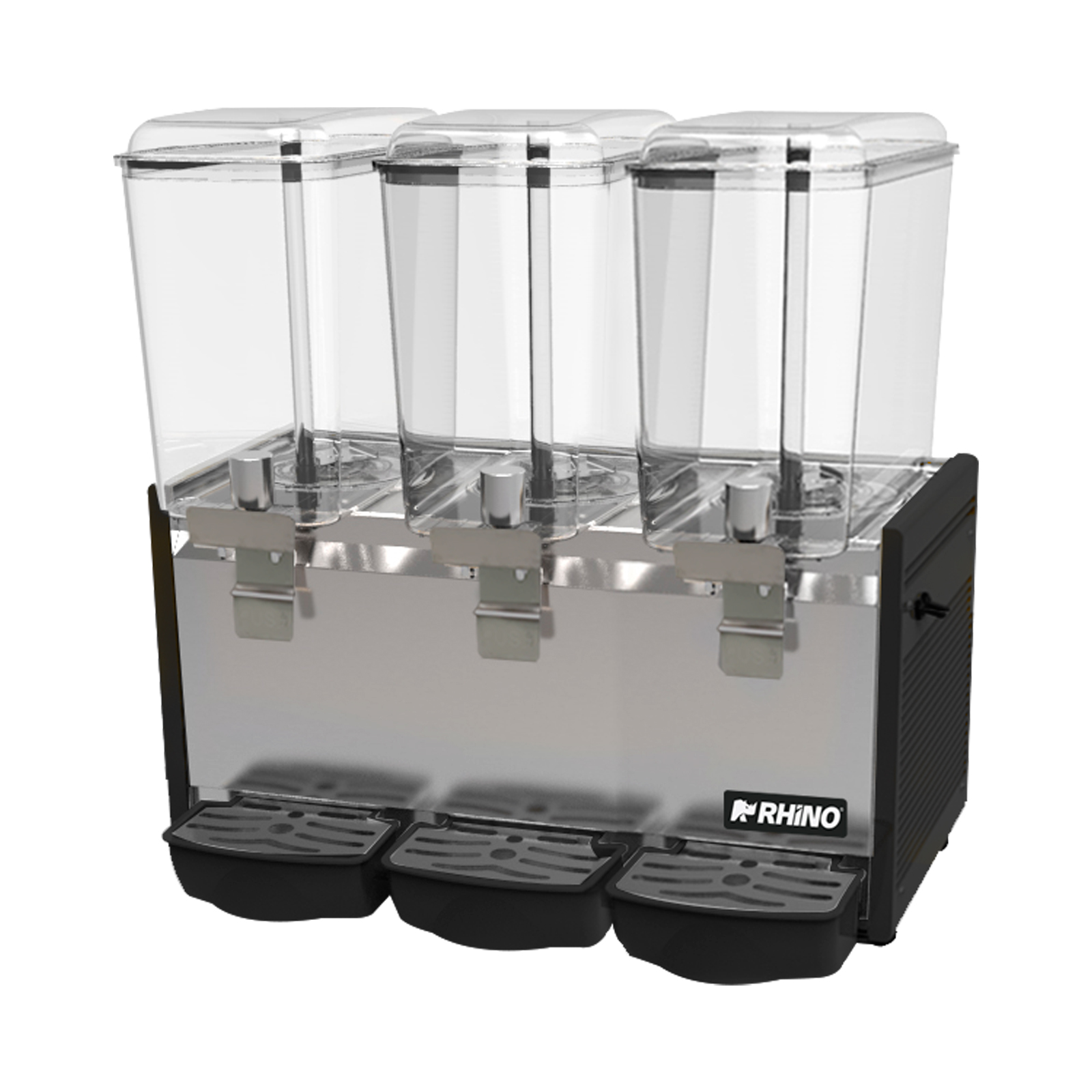 Dispensador De Bebidas Frías Rhino Disbef-3t Policarbonato, 3 Tanques 18 L, Acero Inoxidable, Agitación Fuente, 680 W