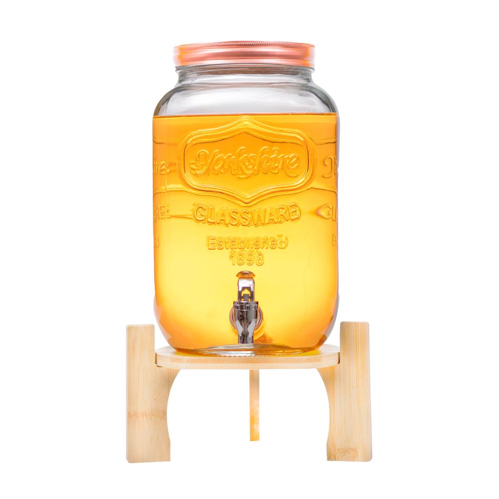 Dispensador Bebidas 8l Mason Jar Vitrolero Con Base Bambú