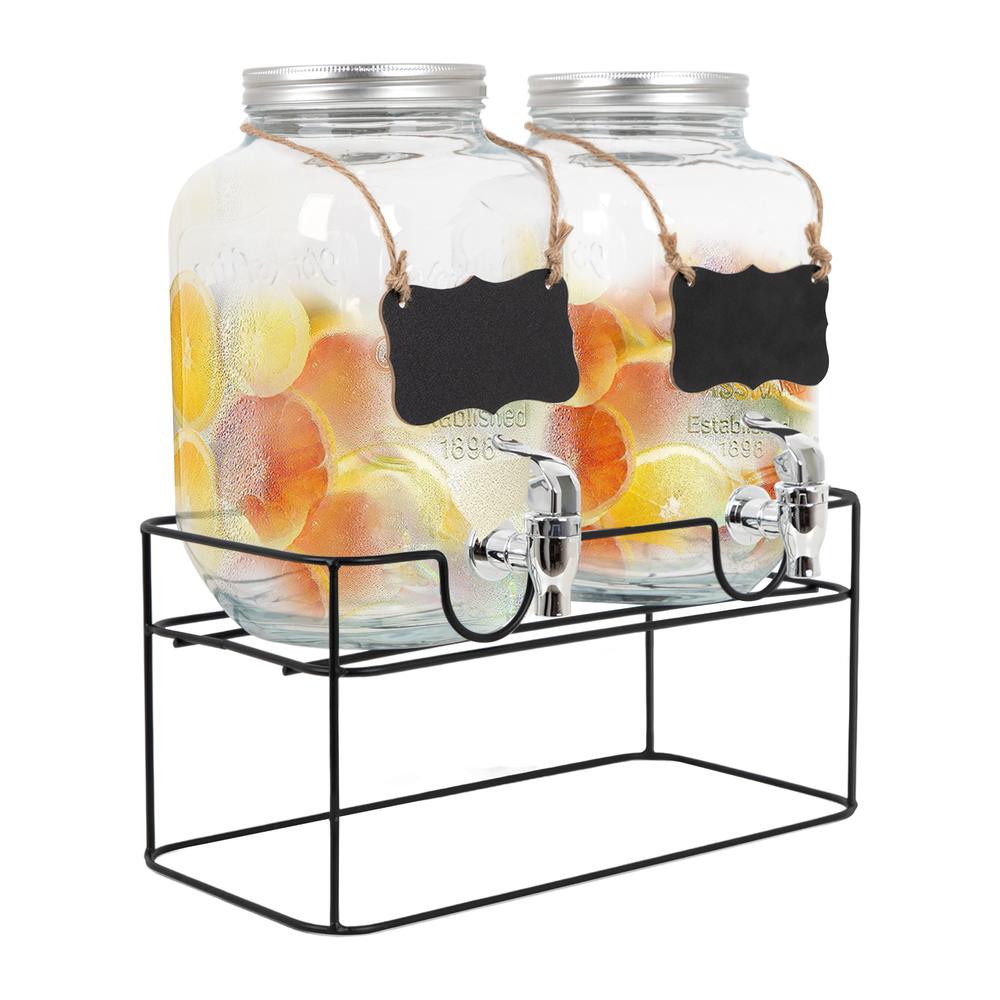 Set De Dispensadores Bebidas 4 Litros Mason Jar Base Metal