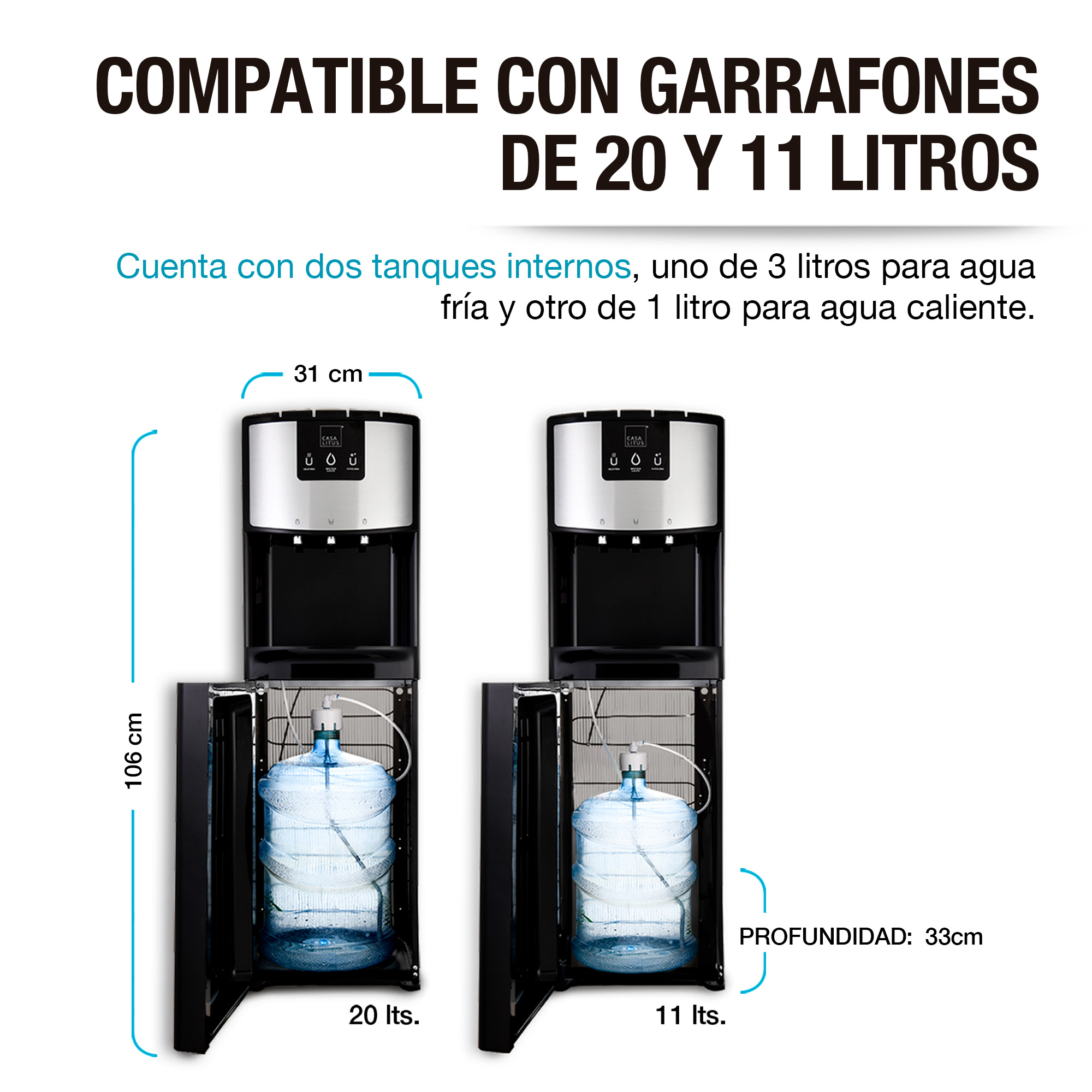 Foto 5 | Dispensador De Agua Fría Caliente Garrafón Oculto 3 Temperaturas, Casa Litus, Color Negro