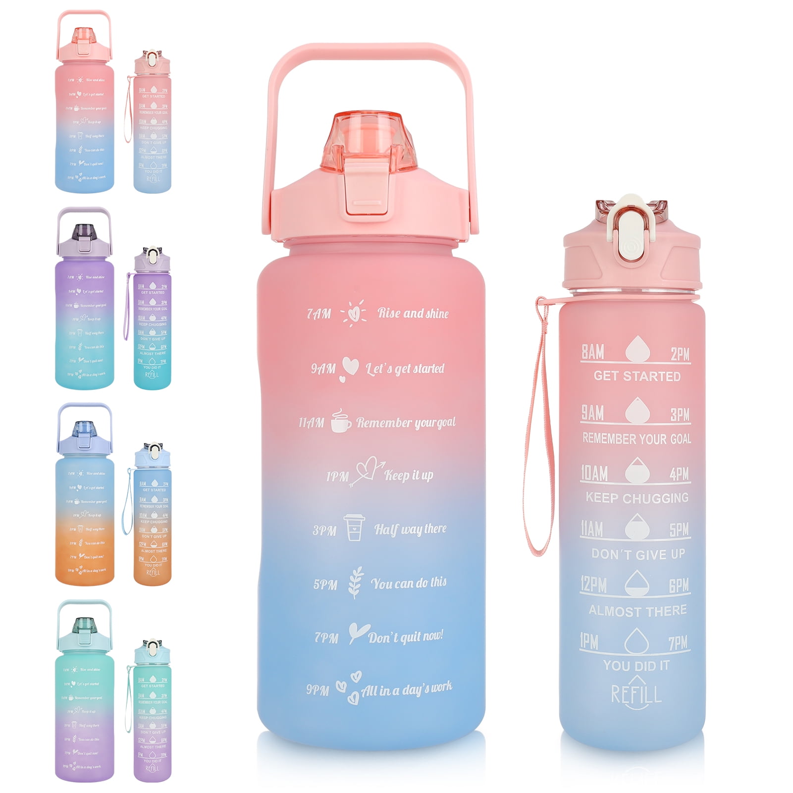 Botella De Agua Abaima Inspires De Gran Capacidad Con 2 Pajitas, Color Rosa - Venta Internacional.