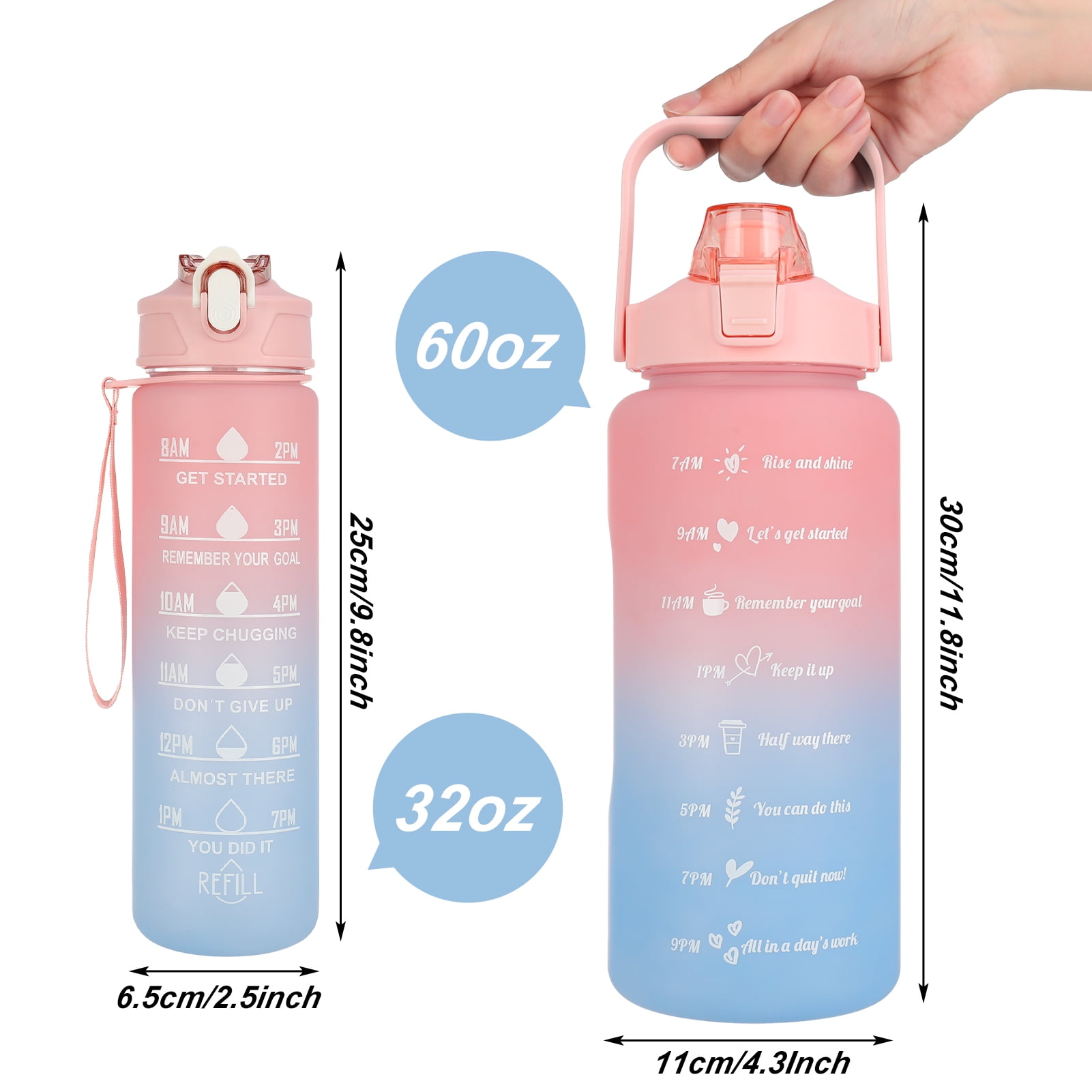 Foto 2 | Botella De Agua Abaima Inspires De Gran Capacidad Con 2 Pajitas, Color Rosa - Venta Internacional.