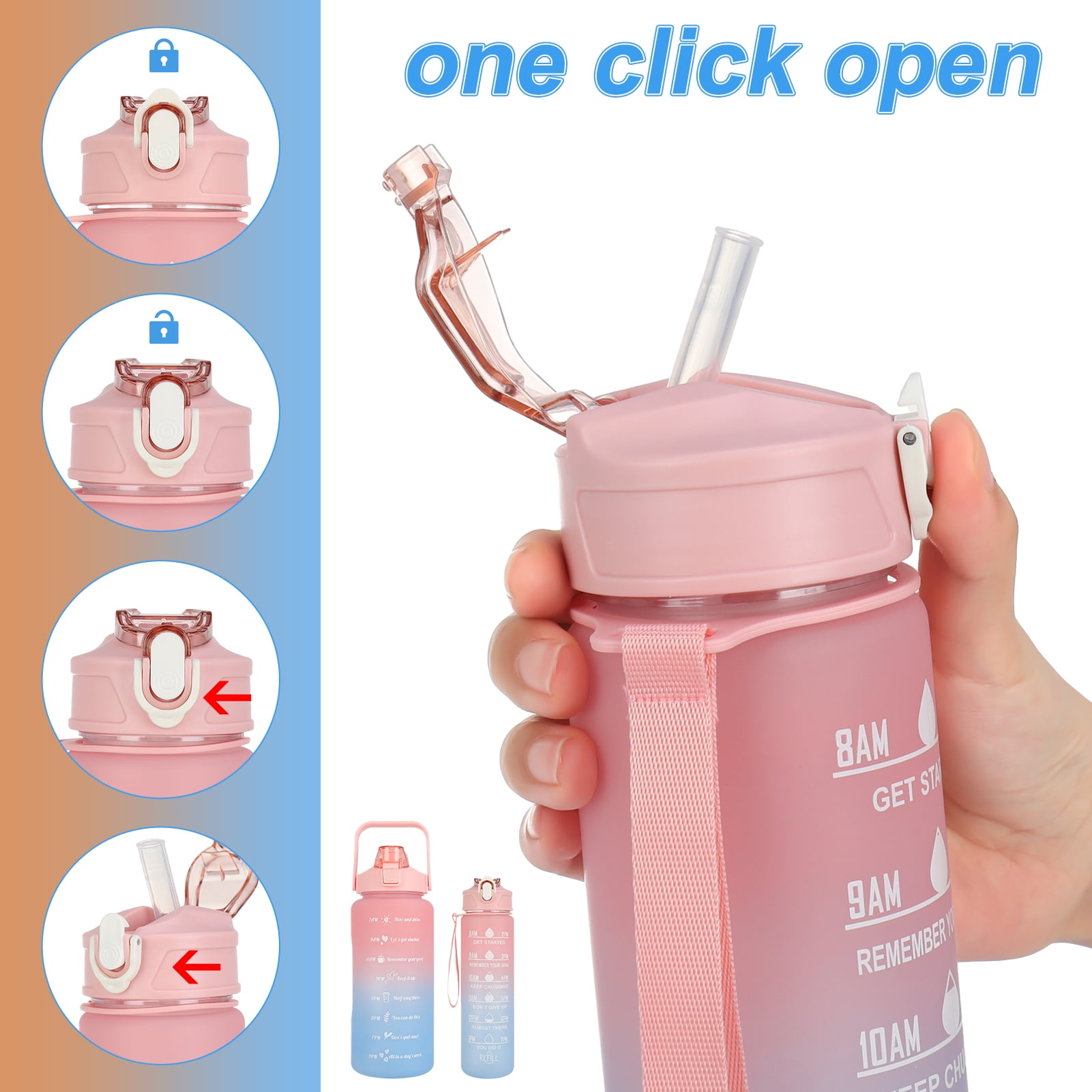 Foto 4 pulgar | Botella De Agua Abaima Inspires De Gran Capacidad Con 2 Pajitas, Color Rosa - Venta Internacional.