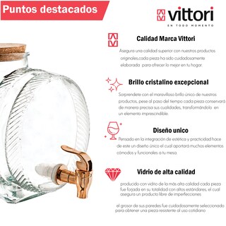 Foto 3 | Dispensador De Agua De Vidrio Con Corcho Vittori 5 Litros 6 Piezas