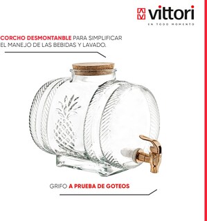 Foto 5 | Dispensador De Agua De Vidrio Con Corcho Vittori 5 Litros 6 Piezas