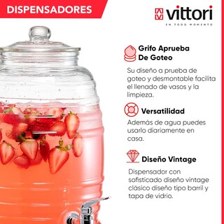 Foto 3 | Dispensador De Agua De Vidrio Con Tapa Vittori 10 Litros 2 Piezas