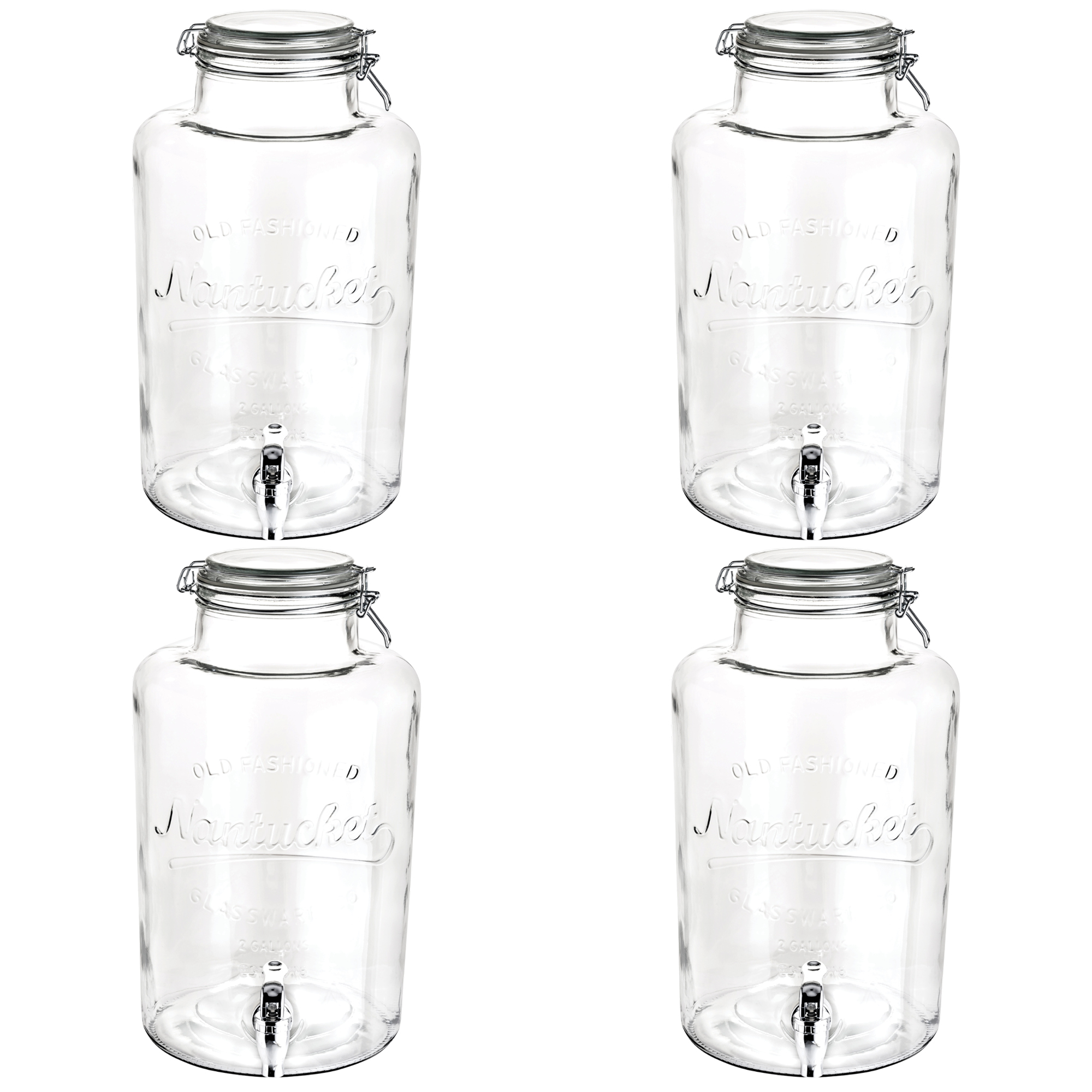 Dispensador De Agua De Vidrio Con Tapa De Clip Vittori 8 Litros 4 Piezas