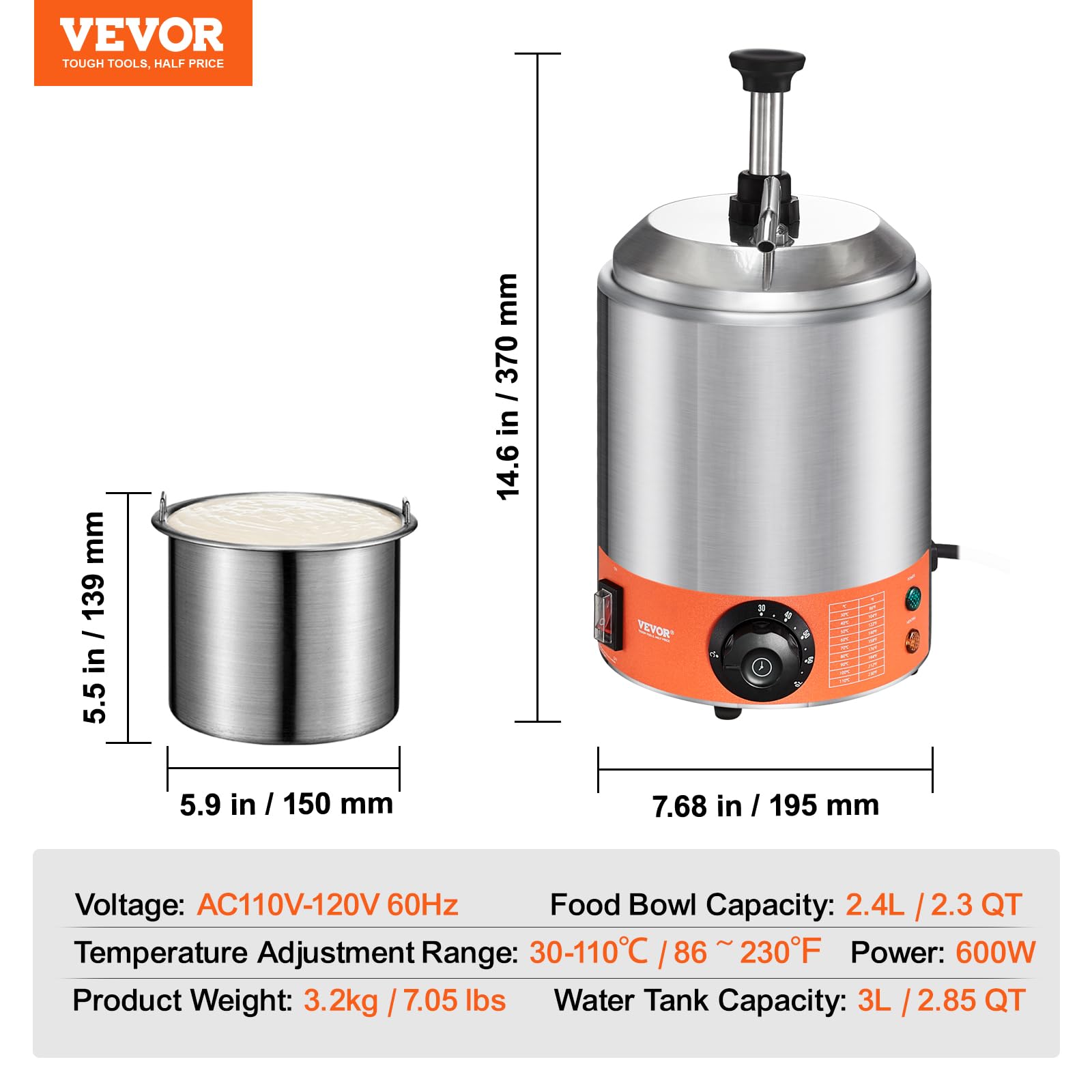 Foto 7 | Dispensador Eléctrico Vevor, Calentador De Chocolate Caliente Comercial De 2.3 Litros - Venta Internacional.