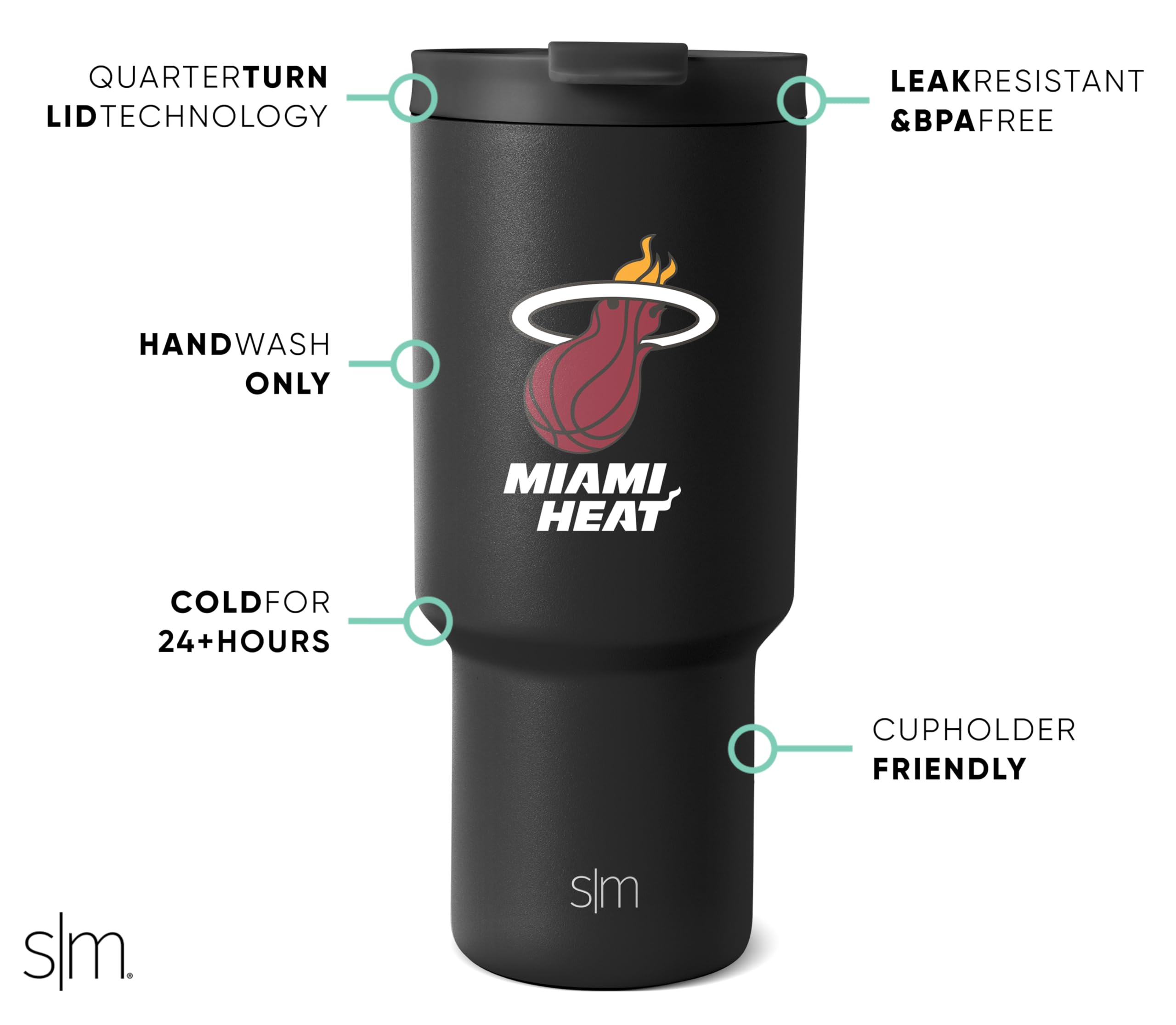 Foto 2 | Vaso Simple Modern Con Licencia Oficial De La Nba Miami Heat De 900 Ml - Venta Internacional.