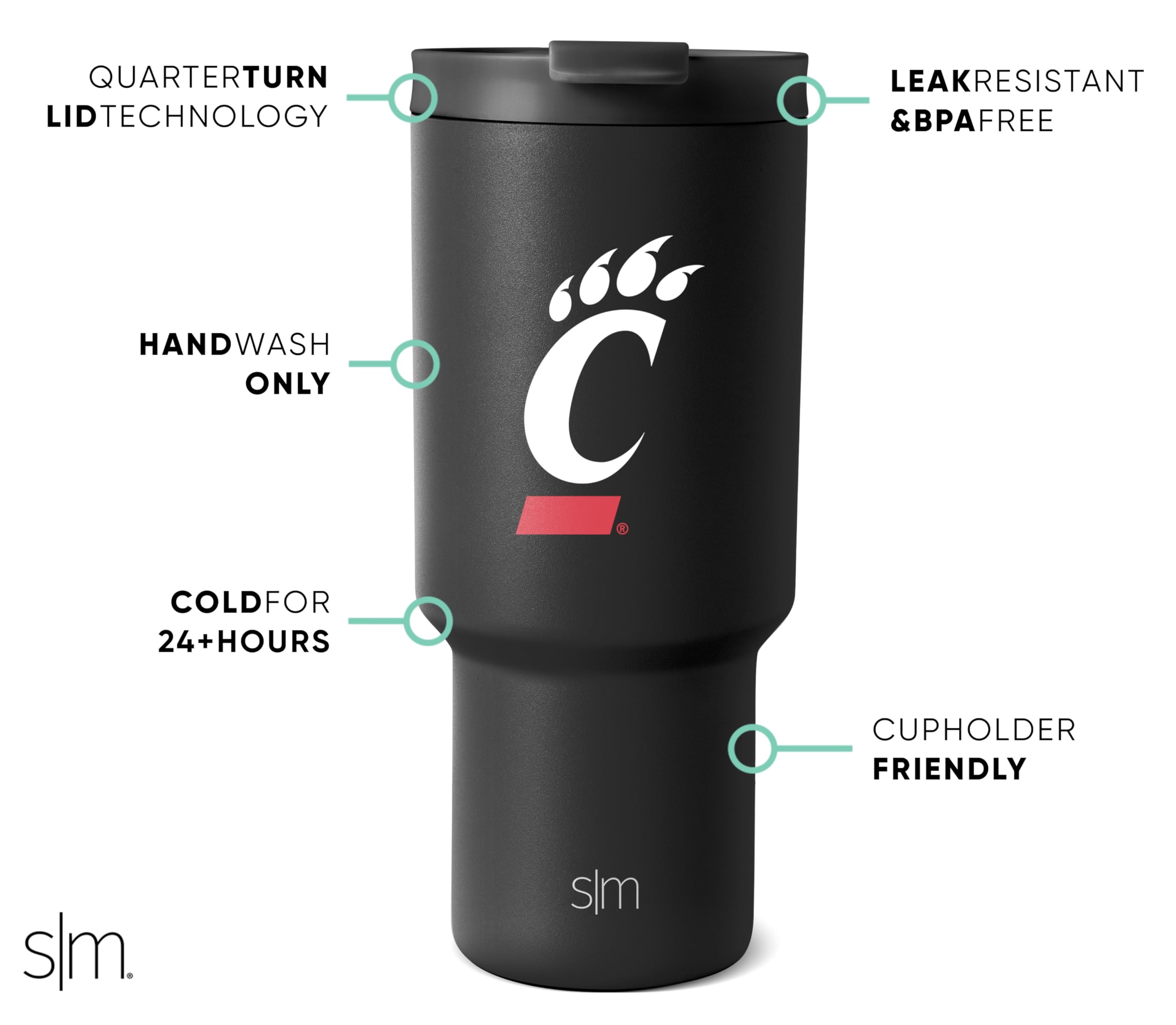 Foto 3 pulgar | Vaso Simple Modern Cincinnati Bearcats De Acero Inoxidable De 900 Ml - Venta Internacional.