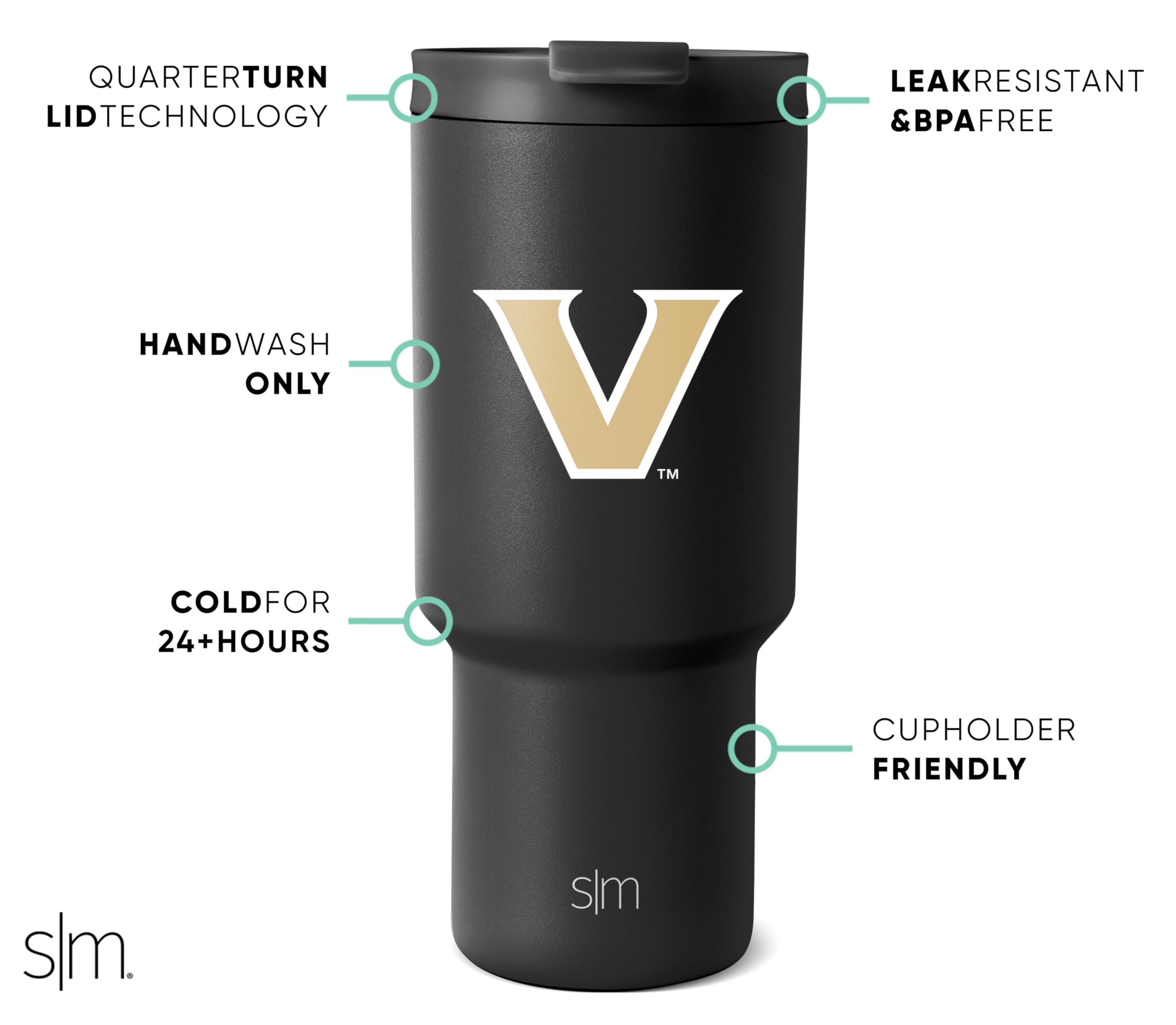 Foto 3 pulgar | Vaso Sencillo Y Moderno Vanderbilt Commodores, 900 Ml, Acero Inoxidable - Venta Internacional.