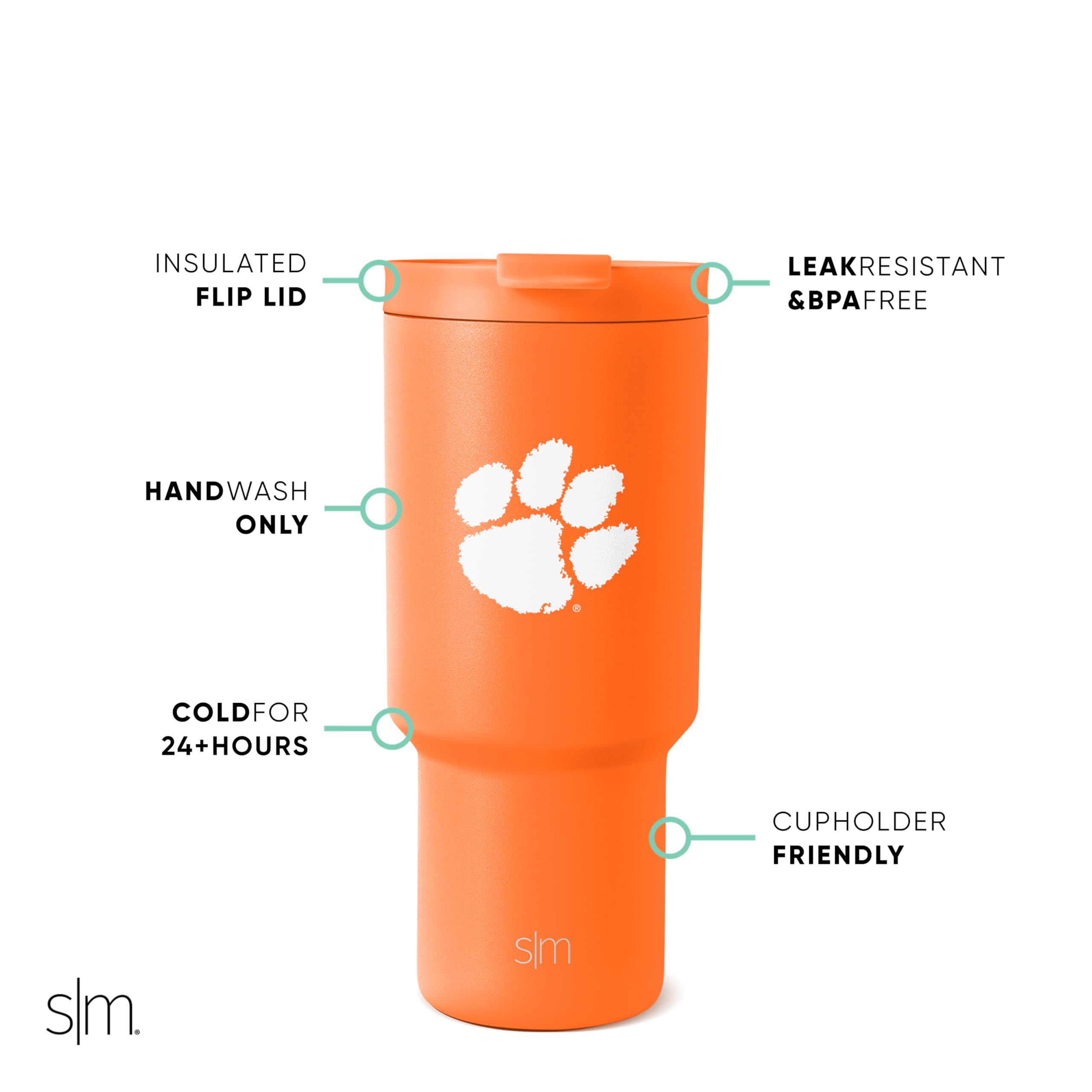 Foto 3 pulgar | Vaso Simple Modern Clemson Tigers De Acero Inoxidable De 900 Ml - Venta Internacional.
