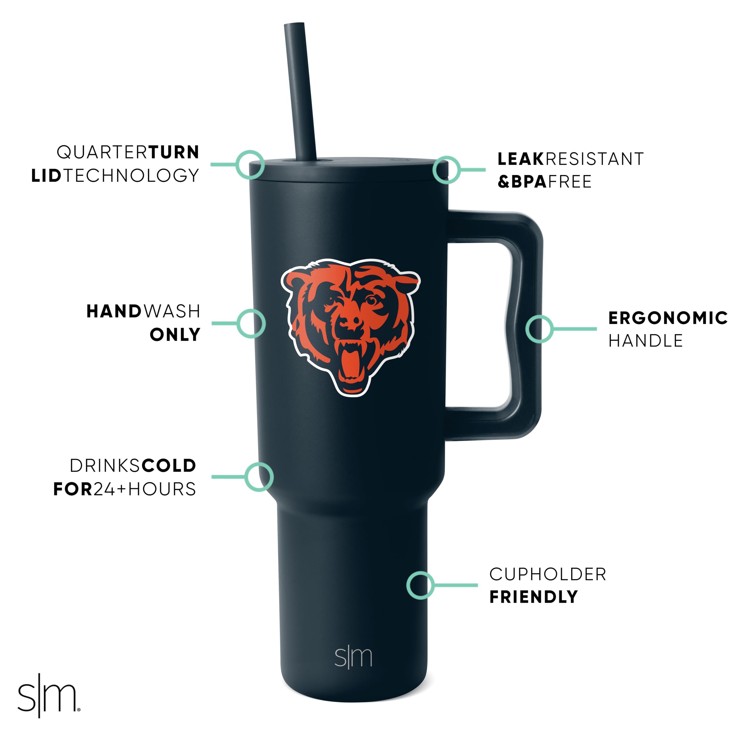 Foto 3 pulgar | Vaso Sencillo Y Moderno De Los Chicago Bears De La Nfl, 1,2 L, Con Asa Y Pajita - Venta Internacional.