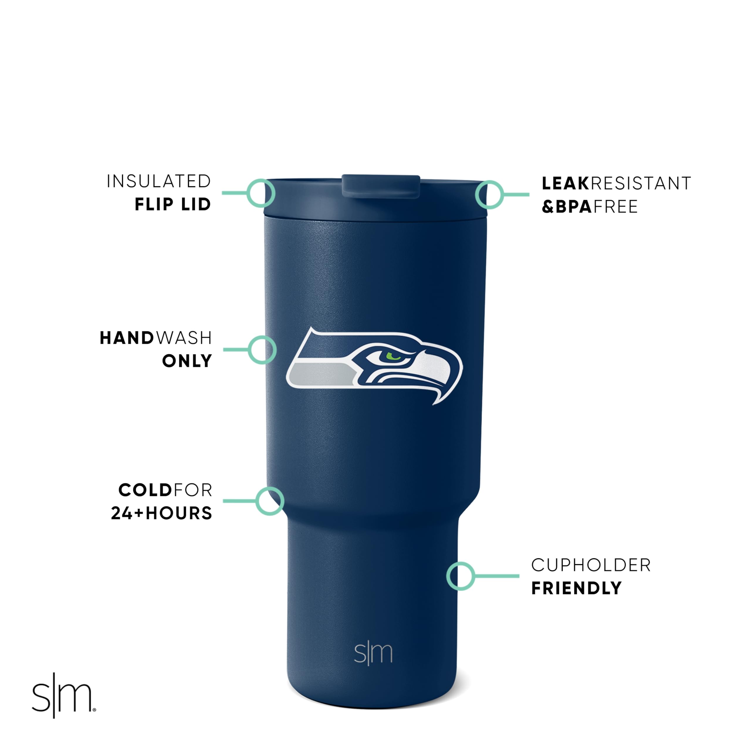 Foto 3 pulgar | Vaso Simple Y Moderno De La Nfl Seattle Seahawks De 900 Ml Con Tapa - Venta Internacional.