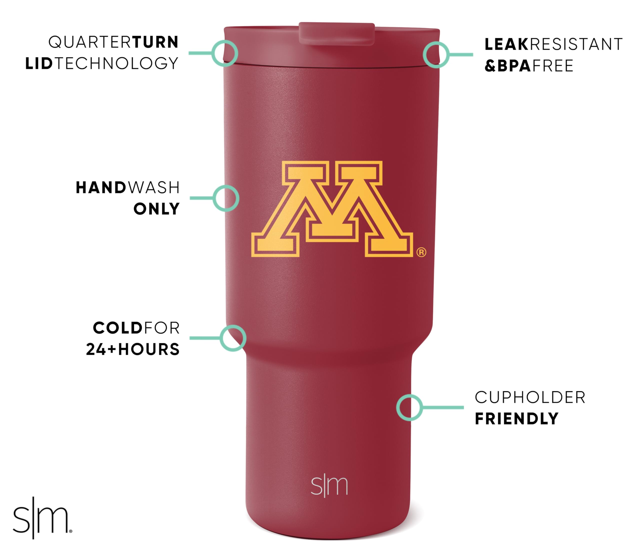 Foto 3 pulgar | Vaso Sencillo Y Moderno, Minnesota Golden Gophers, 900 Ml - Venta Internacional.