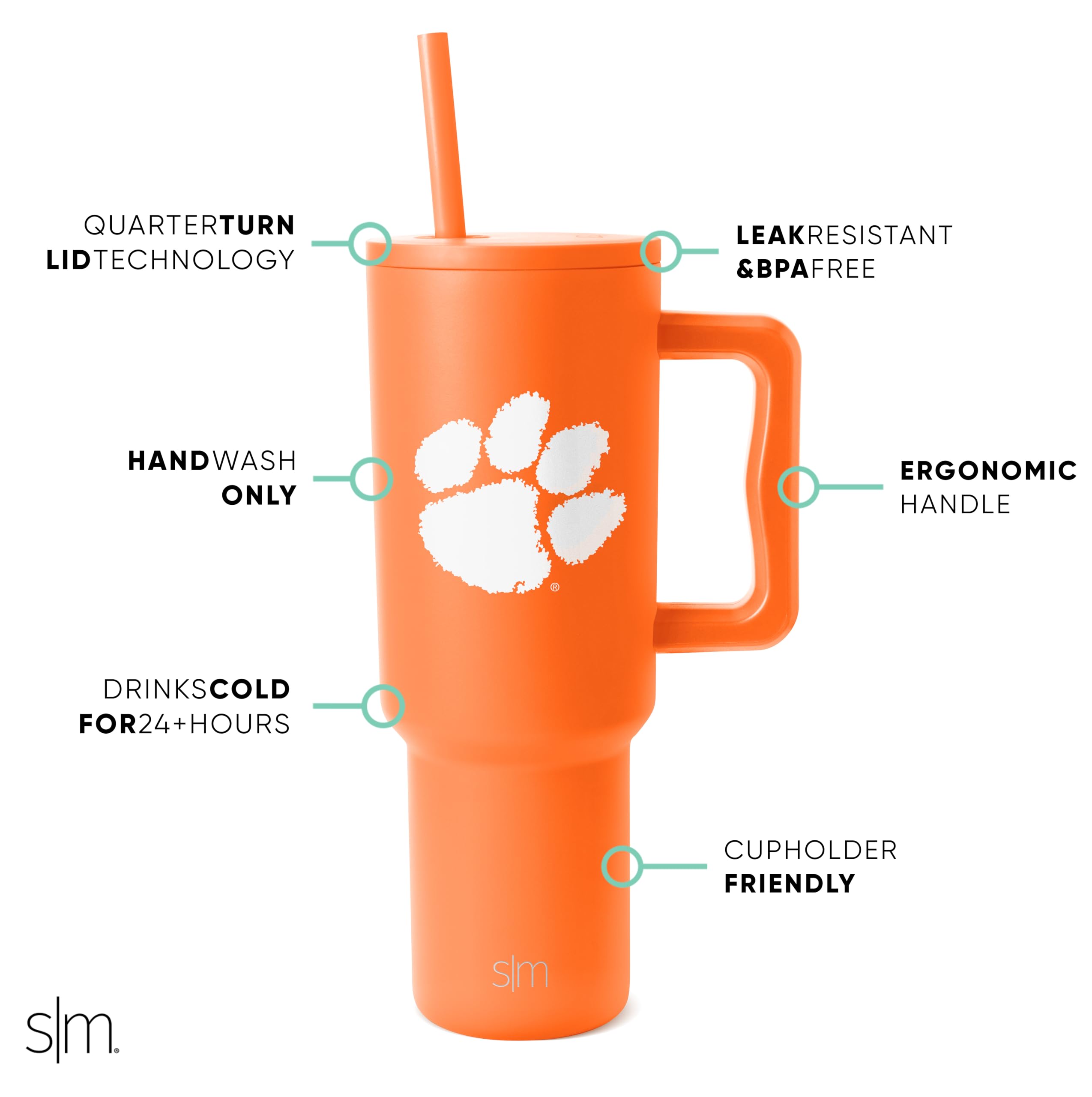 Foto 3 pulgar | Vaso Simple Y Moderno Clemson Tigers De 1,2 Litros Con Asa Y Pajita - Venta Internacional.