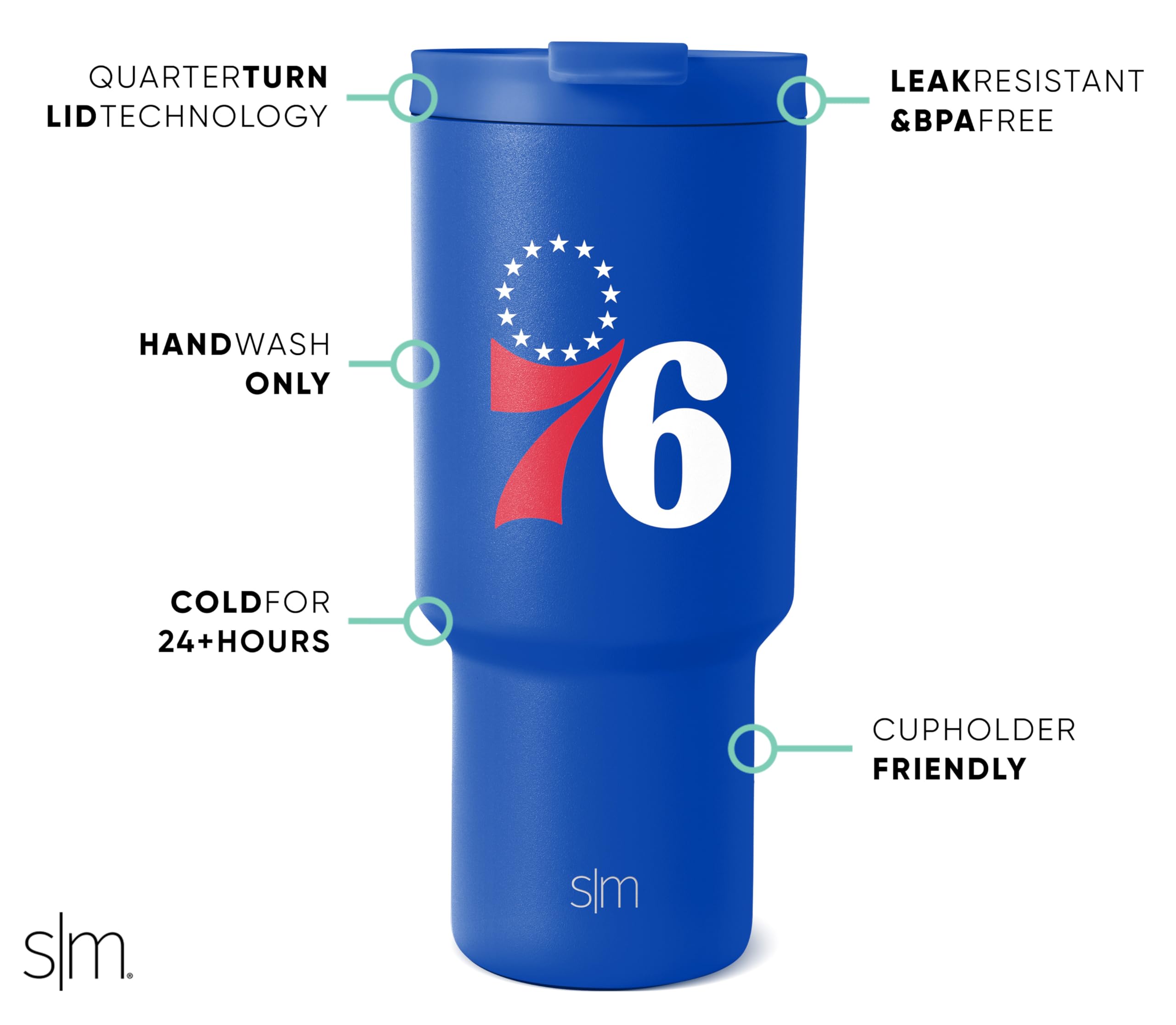 Foto 3 pulgar | Vaso Simple Modern Con Licencia Oficial De Los Nba 76ers De 900 Ml - Venta Internacional.