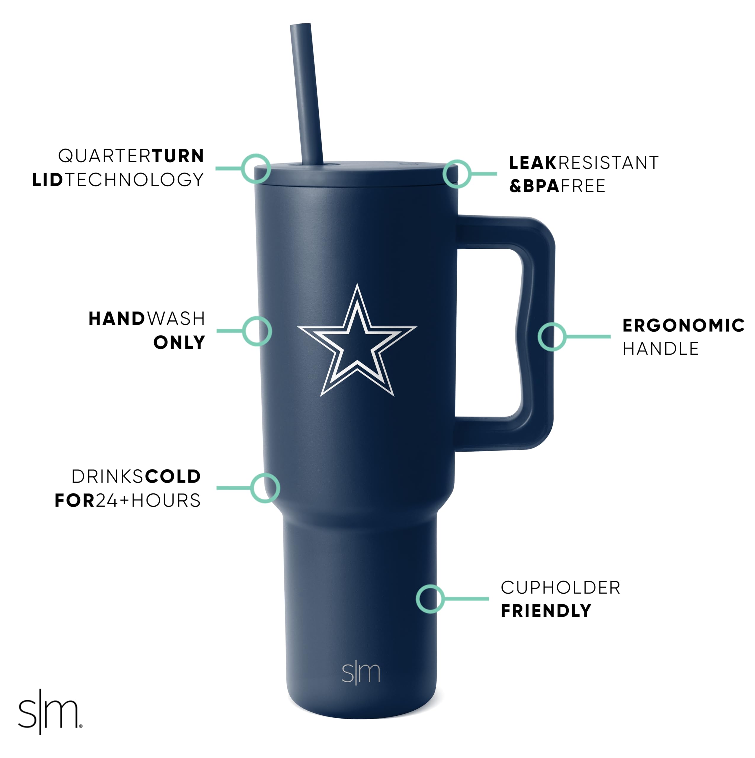 Foto 3 pulgar | Vaso Simple Modern Nfl De 1,2 L Con Asa Y Pajita De Los Dallas Cowboys - Venta Internacional.