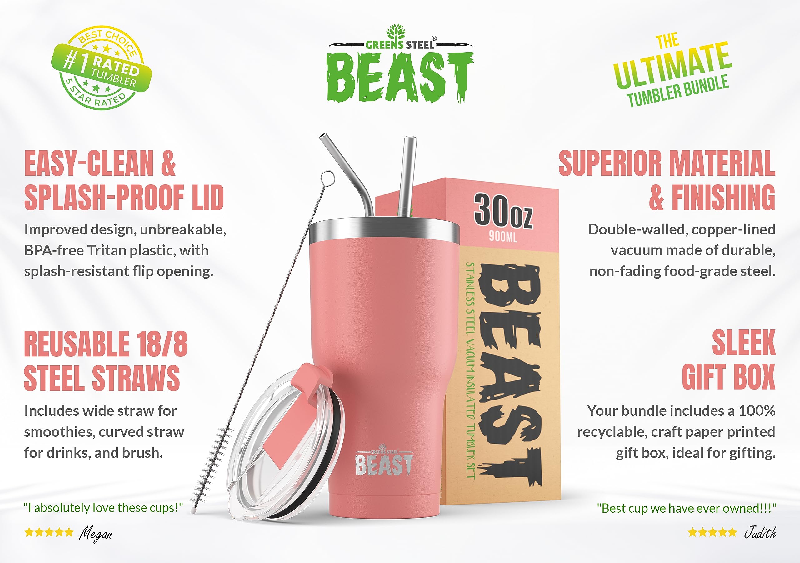 Foto 3 pulgar | Tumbler Greens Steel Beast  Acero Inoxidable  900 Ml  Aislante Al Vacío - Venta Internacional.
