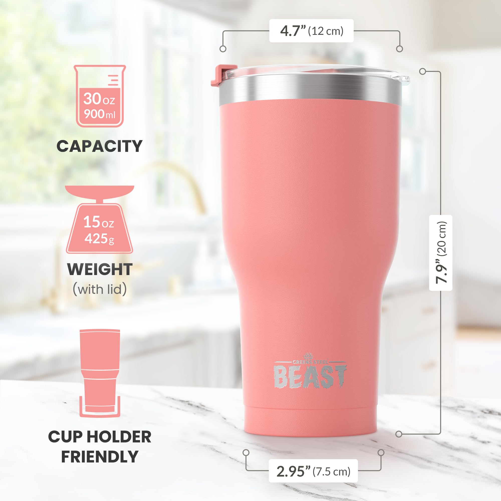 Foto 8 pulgar | Tumbler Greens Steel Beast  Acero Inoxidable  900 Ml  Aislante Al Vacío - Venta Internacional.