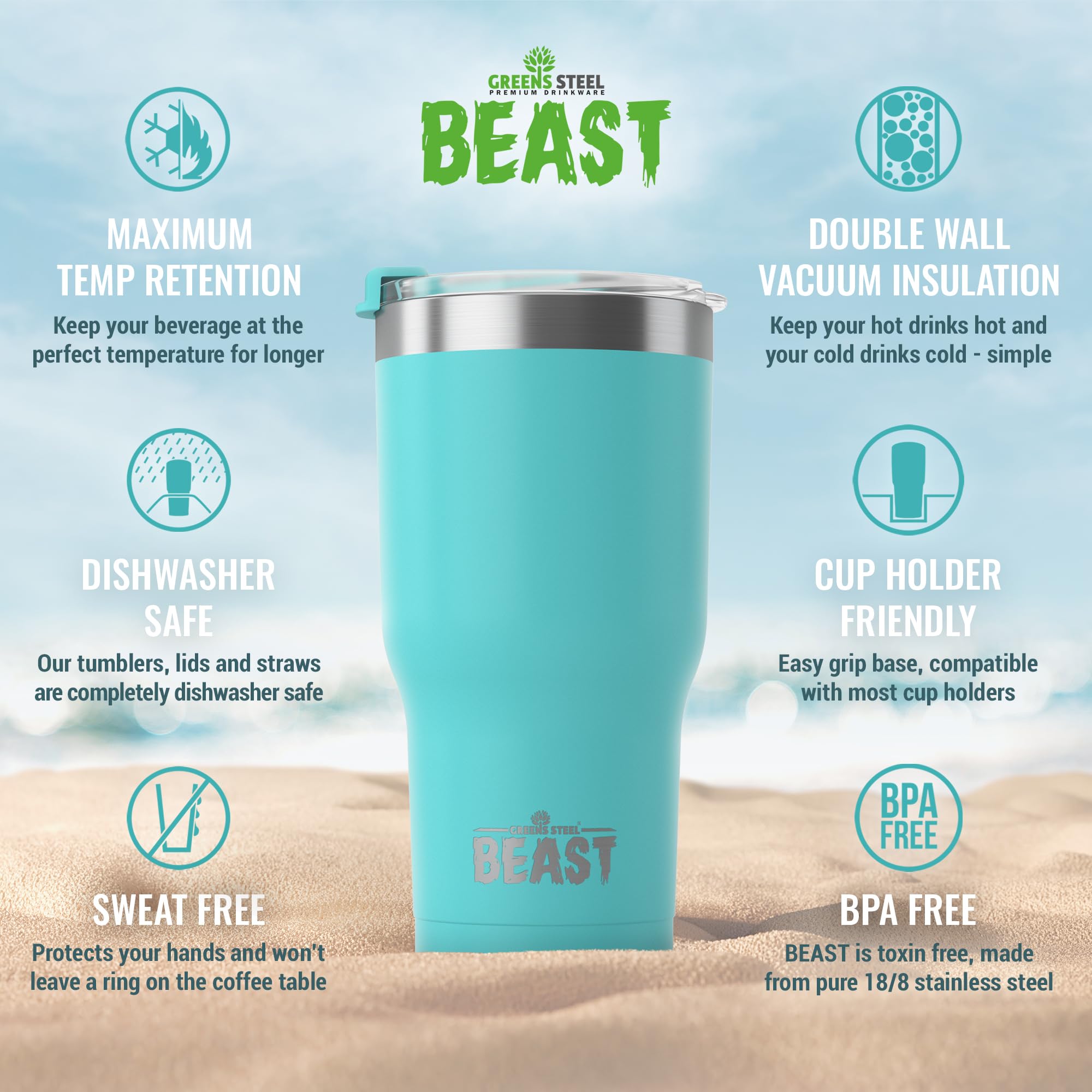 Foto 7 pulgar | Tumbler Greens Steel Beast  Acero Inoxidable  900 Ml  Aislante Al Vacío - Venta Internacional.
