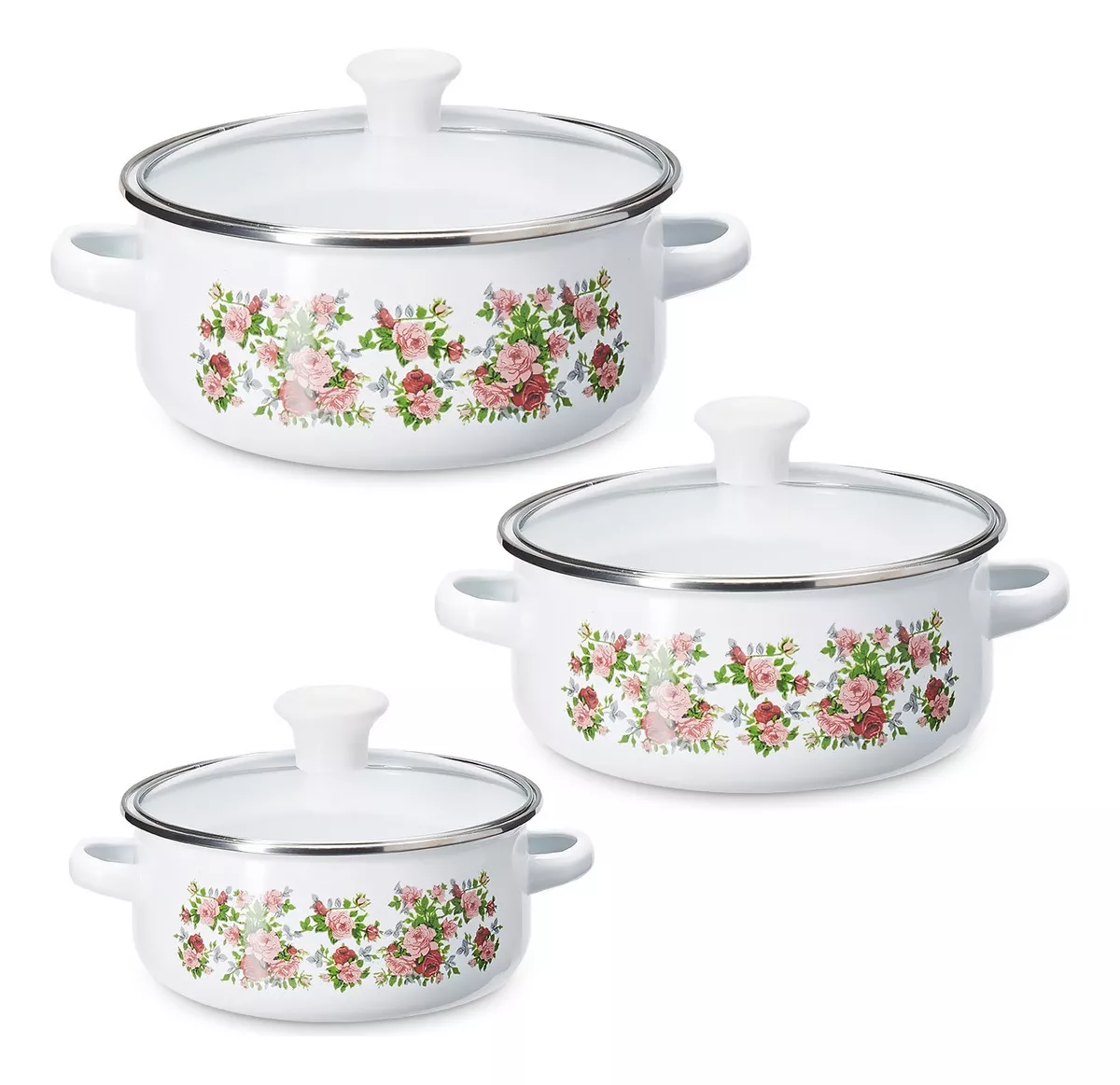 Foto 1 | Juego 3 Ollas Hot Spot Z478 Peltre Tapa Deco 14, 16, 18cm Color Blanco