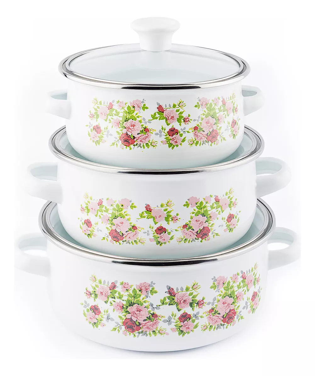 Foto 3 pulgar | Juego 3 Ollas Hot Spot Z478 Peltre Tapa Deco 14, 16, 18cm Color Blanco