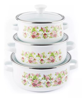 Foto 2 | Juego 3 Ollas Hot Spot Z478 Peltre Tapa Deco 14, 16, 18cm Color Blanco